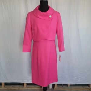 Tahari Vibrant Pink Long Sleeve Dress